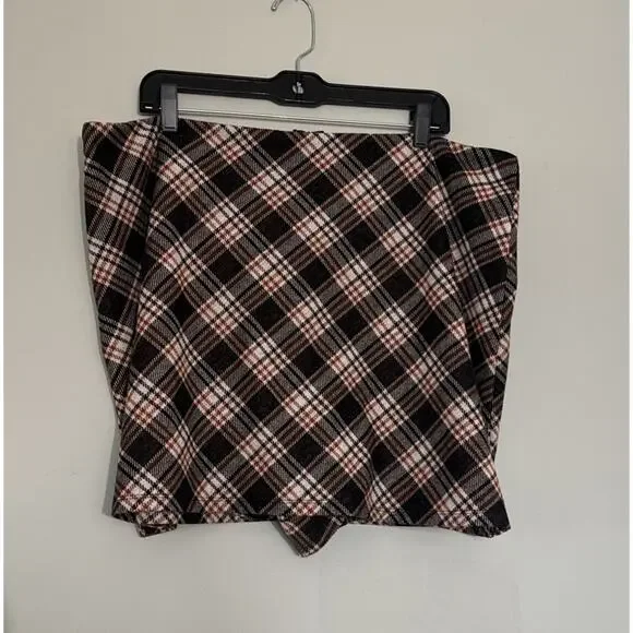 Arula Plus Soft Flannel Plaid Zip Back Paris Mini Skirt Skort - Size 2X, Stretch - Picture 2 of 9